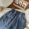 Frühling Herbst Mädchen Baby Lockere Version von Kinder Koreanische Schleife Denim Gerade Hosen Weiter Bein Hosen Hosen