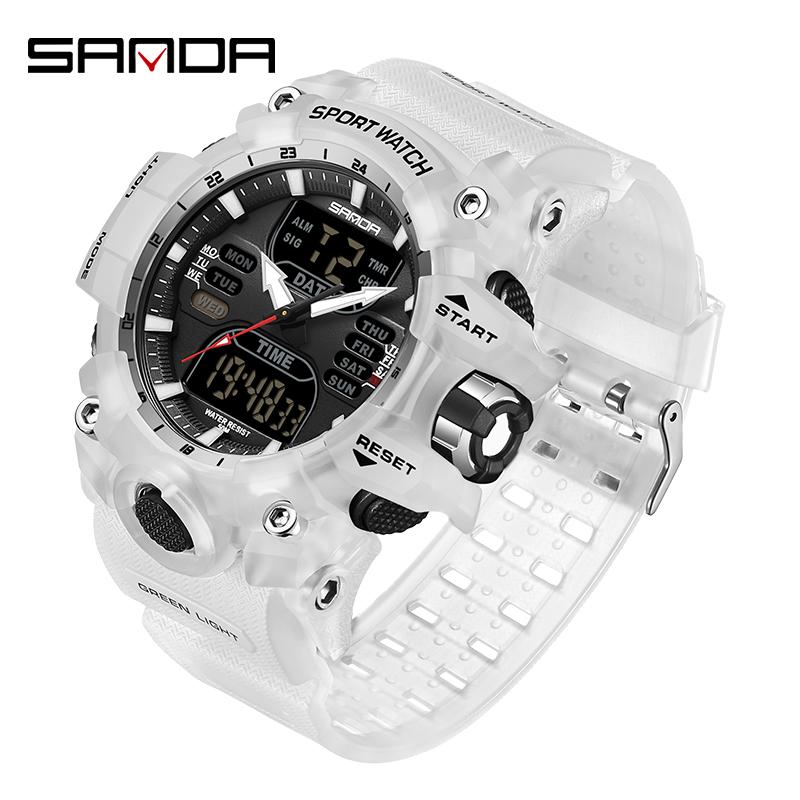 SANDA G Style Step Calorimeter Single Electronic Watch Nightlight Waterproof Sports Double Display LED Digital Quartz Men Watch