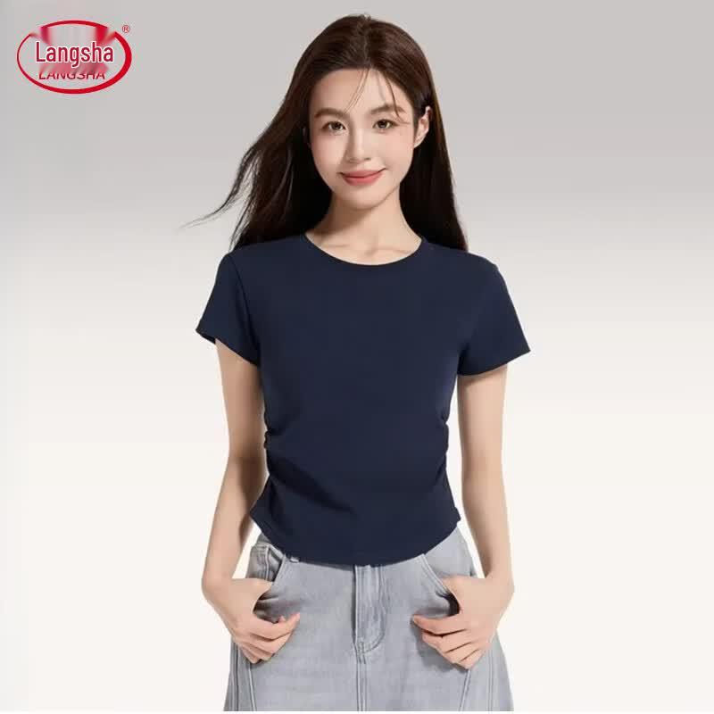 Langsha Women's Slim Fit Round Neck Short Sleeve T-Shirt