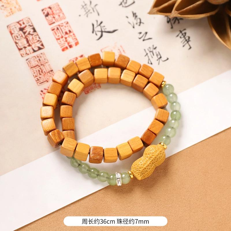 Multi-circle green sandalwood bracelet, men's and women's cultural play plate play bracelet, agate wooden Buddha beads stacked with accessories