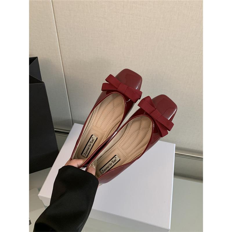 

Версия из овчины~ Виноградная мама имеет тот же темперамент квадратный носок бант для работы универсальные туфли-лодочки с открытым верхом женские балетки на плоской подошве 39