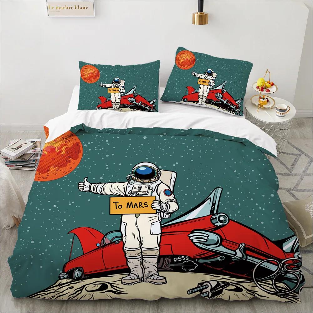 Astronaut King Queen Duvet Cover Space Cycling Bedding Set Cartoon Universe Comforter Cover Galaxy 2/3Pcs Polyester Quilt Cover
