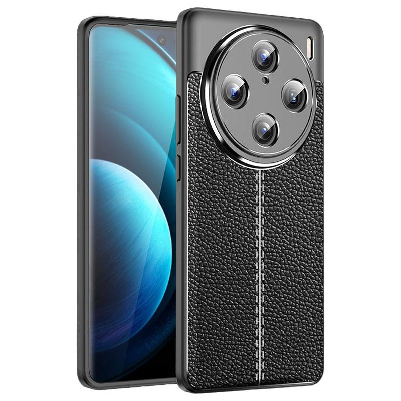

For vivo X100 Pro 5G Phone Case TPU Shock Absorbing Litchi Texture Cover Black