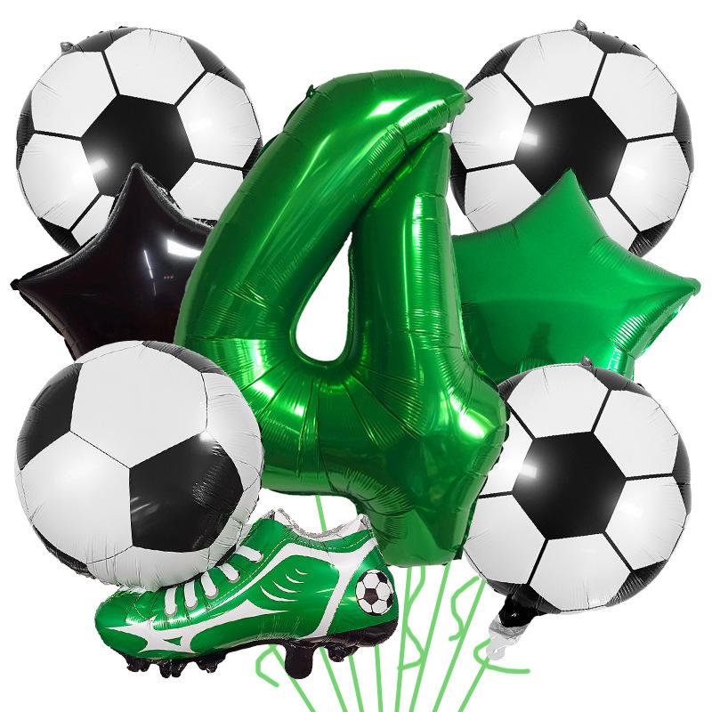 7pcs Football Shoes Pentagram Balloons 32 Inch Green Numbers 1-9 Balloon Set Birthday Party Decoration Soccer Photography Props