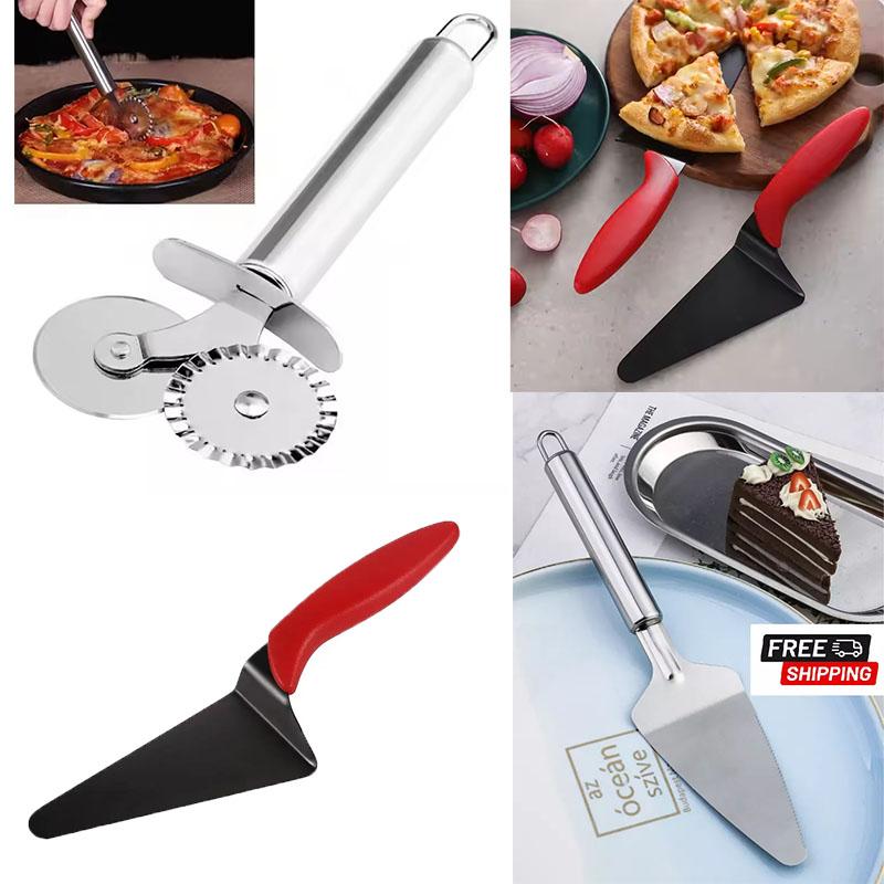 Stainless Steel Pizza Cutter Wheel and Cake Server Set Non-Stick Baking Tools for Pizza Pastry Cake Slicing Kitchen Accessories