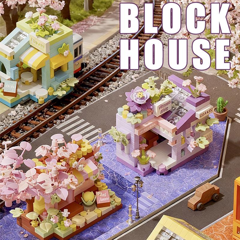 Coffee Ice Cream Flower Shop Store Street View Food House Building Blocks Kit Girls Bricks Model Mini Assembly Bricks Kids Toy
