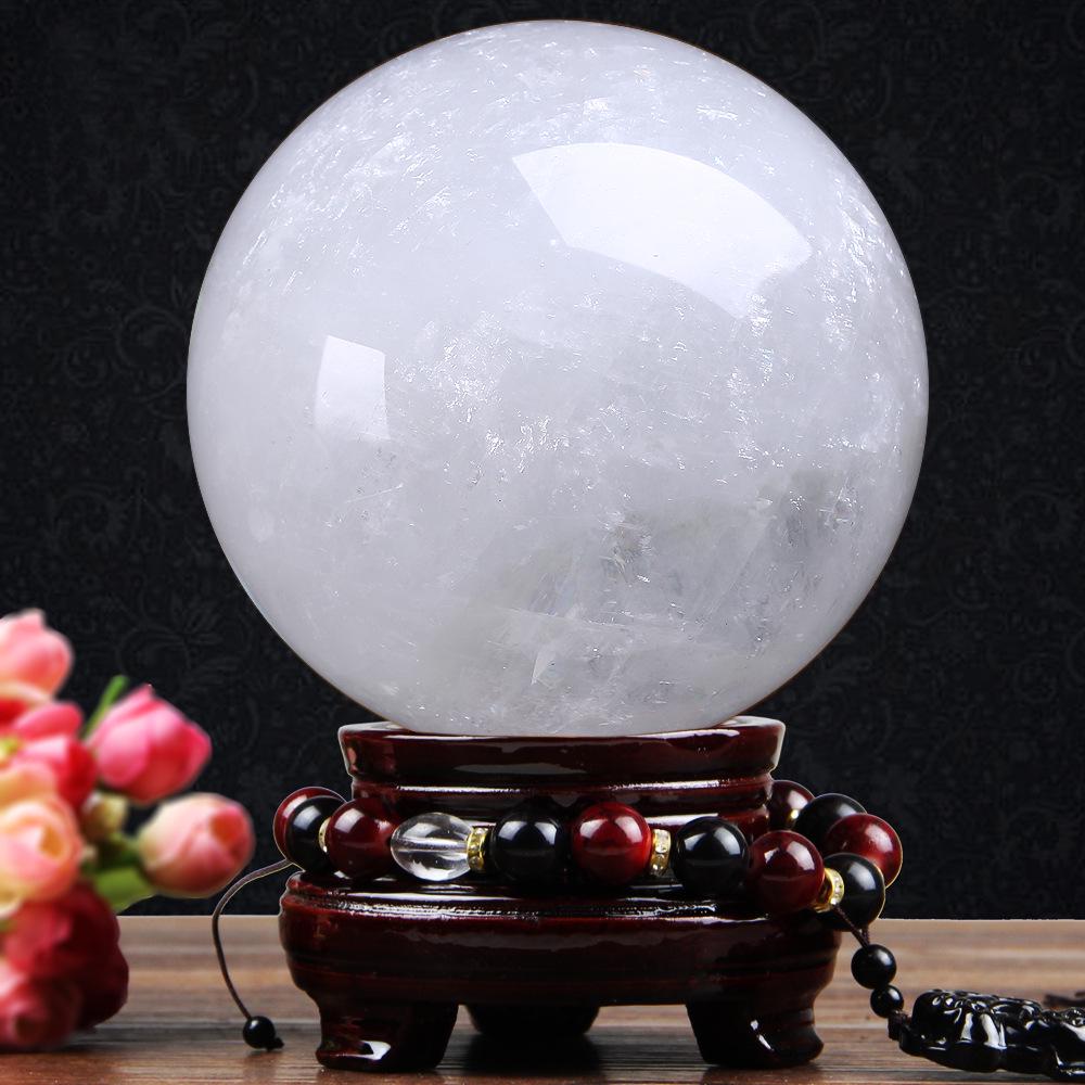Natural Polished White Crystal Ball Ornament for Living Room or Entryway Diameter 3cm + Single Base