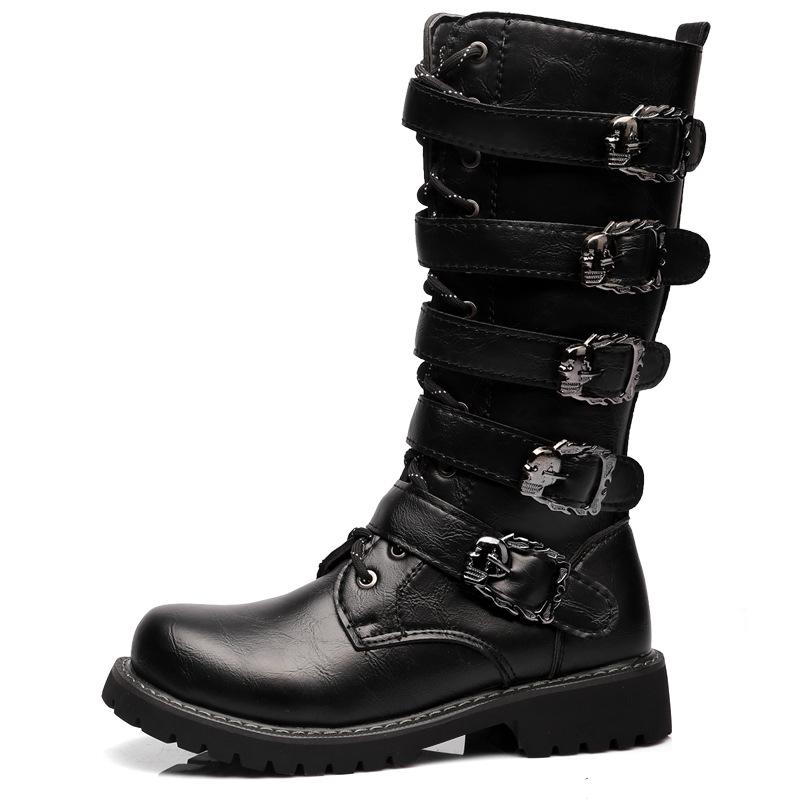 2025 Autumn Early Winter Shoes Mens High Boots Thick Sole Non-slip Brand Male Motorcycle Boots Pure Black