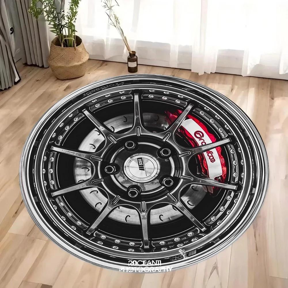 Tappeto per Auto Stampa Ruote alla Moda Tappeto Rotondo Tappetino per Pavimento Soggiorno Camera da Letto Cucina Tappeto Morbido Rotondo Decorazione Soggiorno