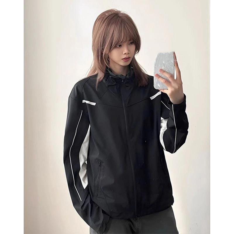 American Spliced Ice Silk Sun Protection Jacket Men Summer Stand Collar Thin Jacket Breathable Outdoor Use