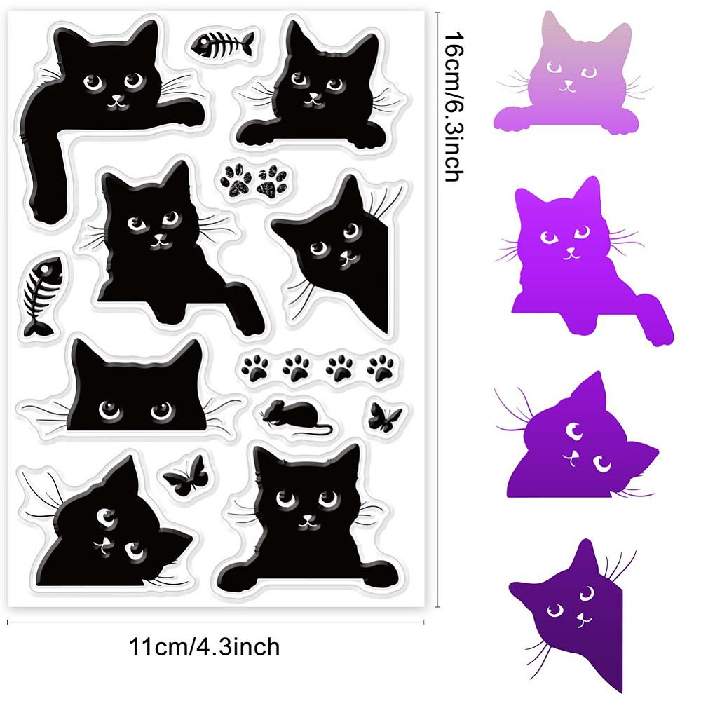 PVC Plastic Stamps for DIY Scrapbooking Photo Album Decorative Cards Making Stamp Sheets Cat Pattern 16x11x0.3cm