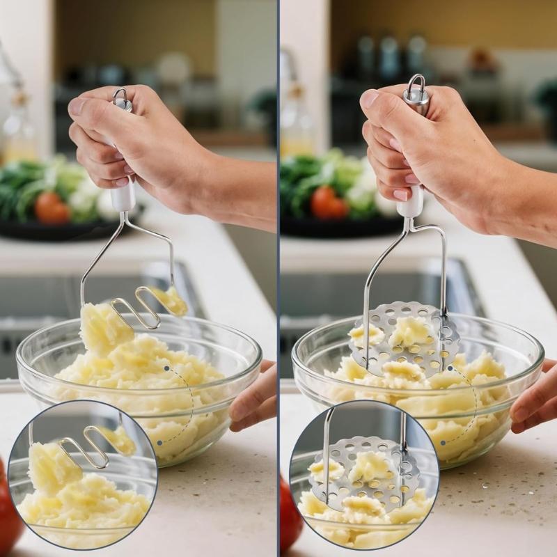Ergonomischer Griff Kartoffelpresse Werkzeug Edelstahlkonstruktion Stampfer zum Zerkleinern von Kartoffeln Kürbissen Bananen