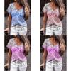 Elegant Womens V-neck Short Sleeve Floral Print Tops T-shirt For Casual Wear