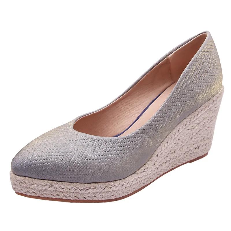 2025 Spring Summer High Heels Women Party Shoes Pointed Toe Ladies Wedges Brand Women Pumps Wedge Heel 8cm Plus Size 42 D251