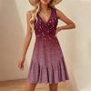 Women's V-Neck Waisted Floral Print Sleeveless Hem Spliced Dresses