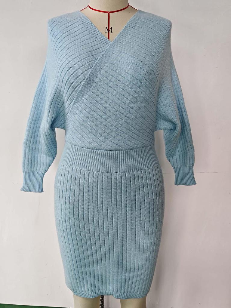 Cross V-Ausschnitt Fledermausrock Pulloverkleid für Damen, perfekt für die europäische und amerikanische Herbst-/Wintersaison