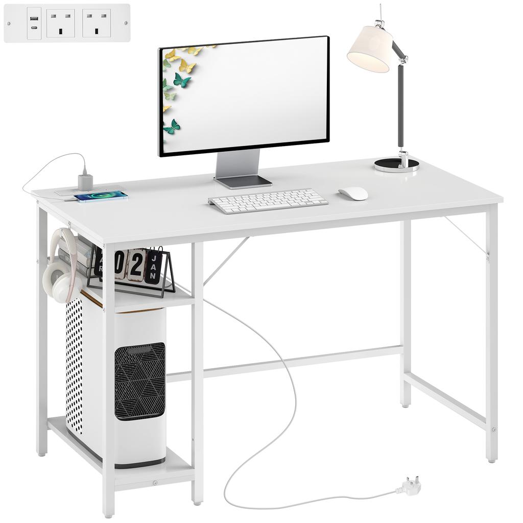 Computer Desk, with Power Sockets - White