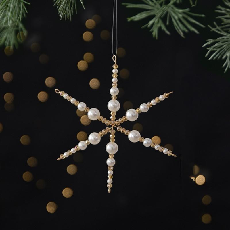 Christmas Tree Hanging Ornament with Faux Pearls Styling, Elegant Holiday Decors for Branches, Window, and Home Accents