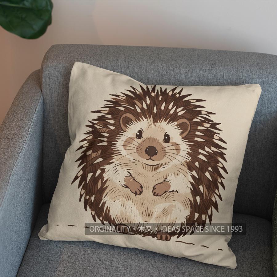 2D Cute Hedgehog Design Throw Pillow For Home Pattern Cushion Cover Suitable For Sofa Bedroom Car Pillow Cover