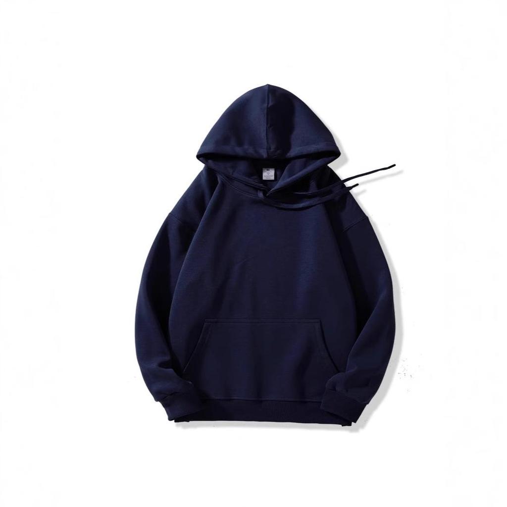 Plus Size Men's 320g Cotton Hooded Sweatshirt with Logo, European & American Style, Loose Fit Jacket