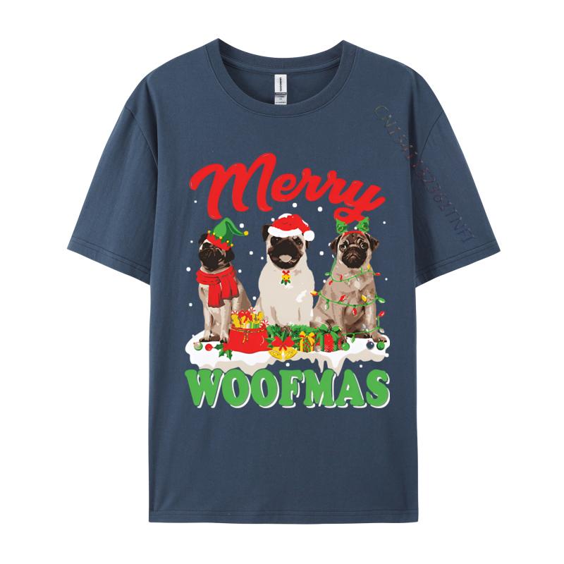 Christmas Pug Dog Merry Woofmas Dog Lover Tshirts Cotton Men Tees Printed T Shirts Preppy Style Funny Tshirts