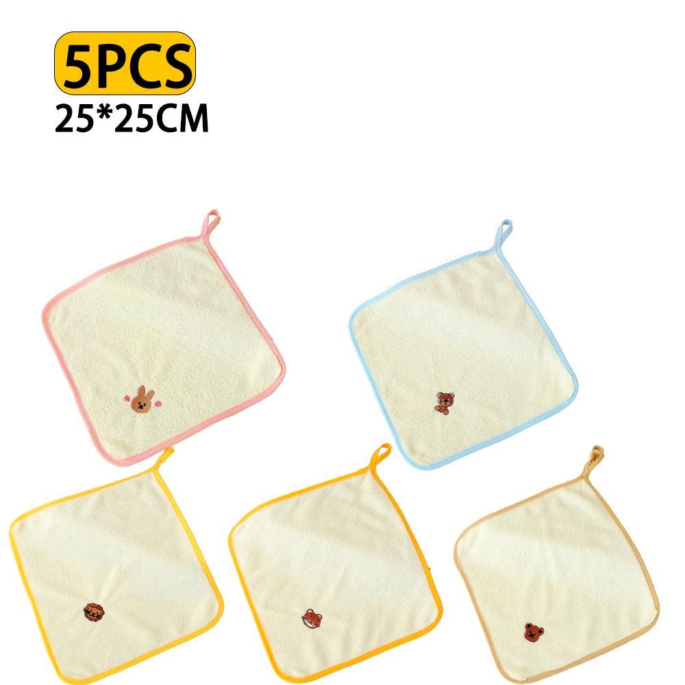 25×25CM Cartoon Animal Embroidered Hanging Hand Towels - Soft Washcloths for Bathroom & Kitchen