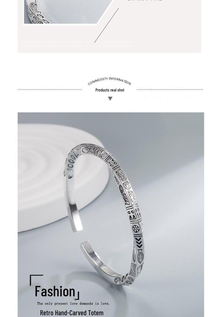 Silver-Plated Bohemian Mobius Strip Cuff Bracelet for Women