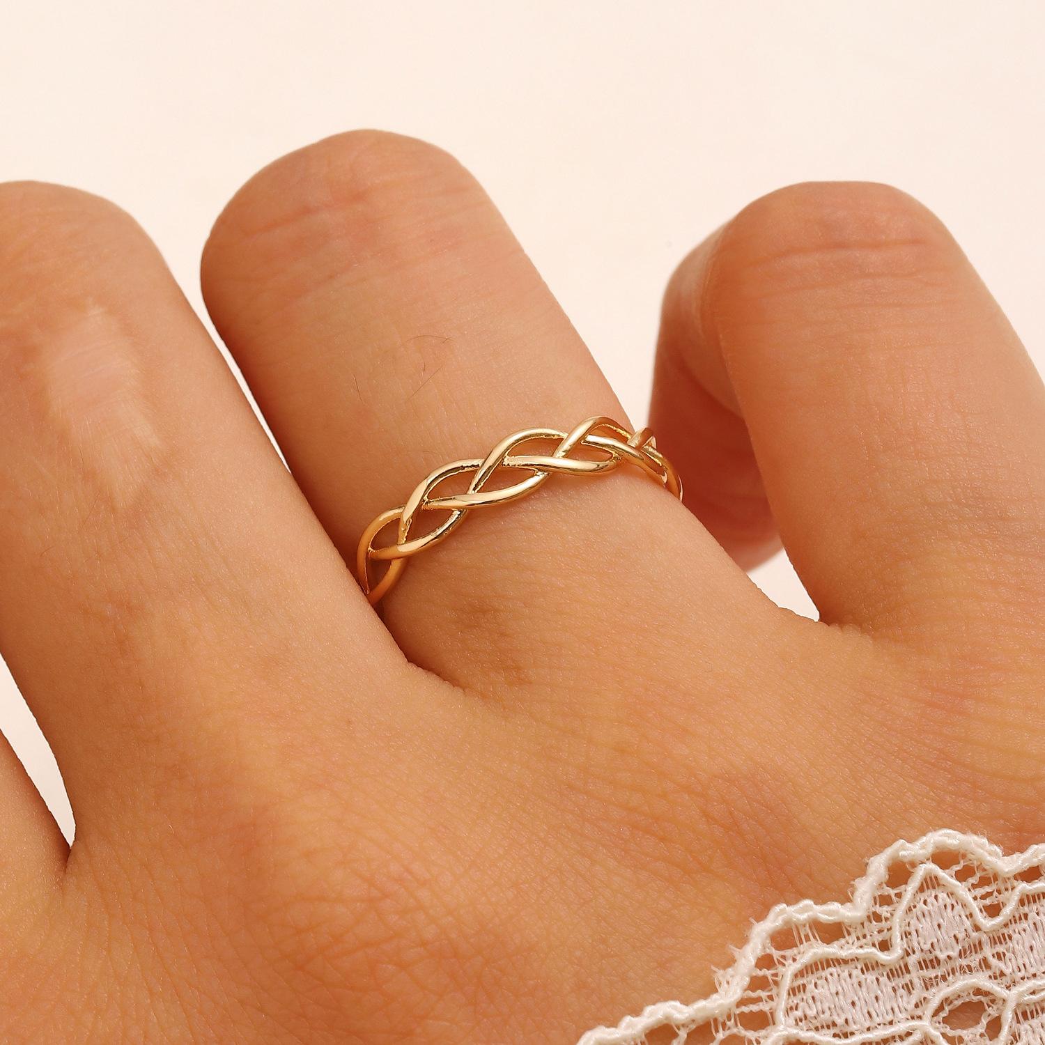 Cute Sweet Micro-inlay Zircon Bow-shaped Heart-shaped Hollow Woven Rings for Women Stackable Ring Stainless Steel Jewelry Gifts