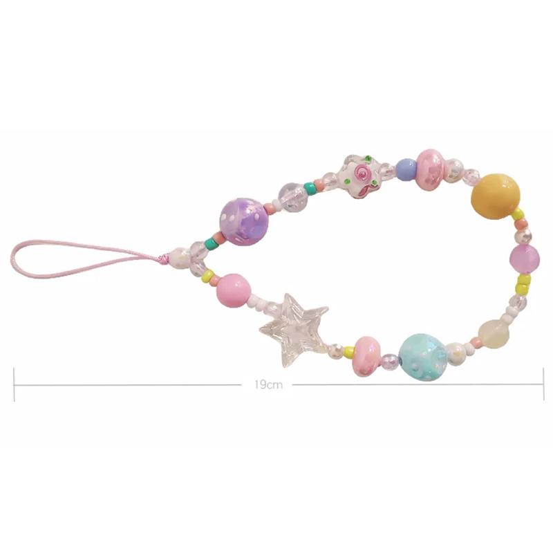 Mobile Phone Lanyard Graffiti Colored Bead Star Bracelet Women'S Short Wrist Pendant Universal Anti Loss Side Lanyard For Keys
