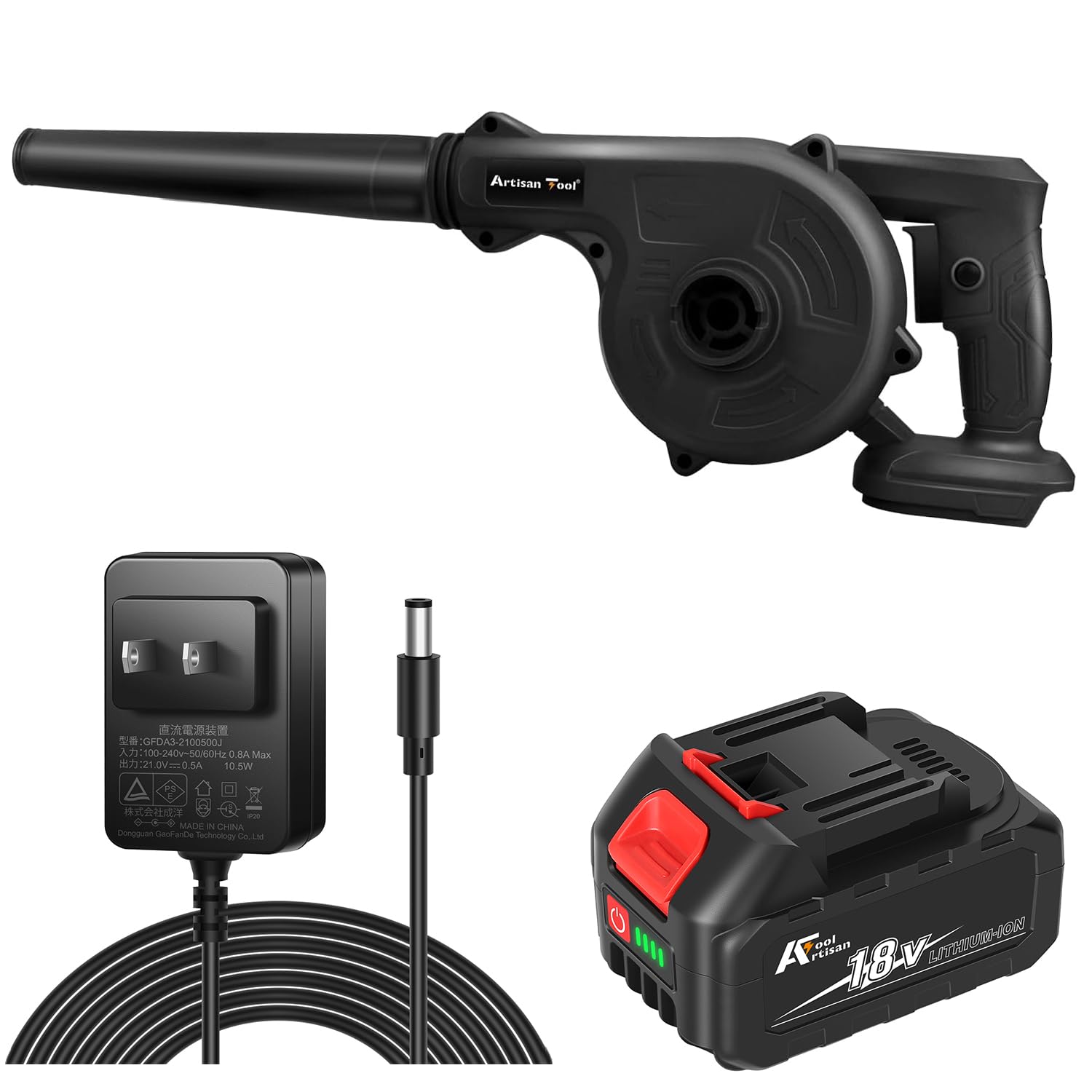 

Artisan Tools Rechargeable Strong Black Blower Cordless with ON Switch Blower and Dust Collection Compatible with 18V Perfect for Car Window Gap чорний