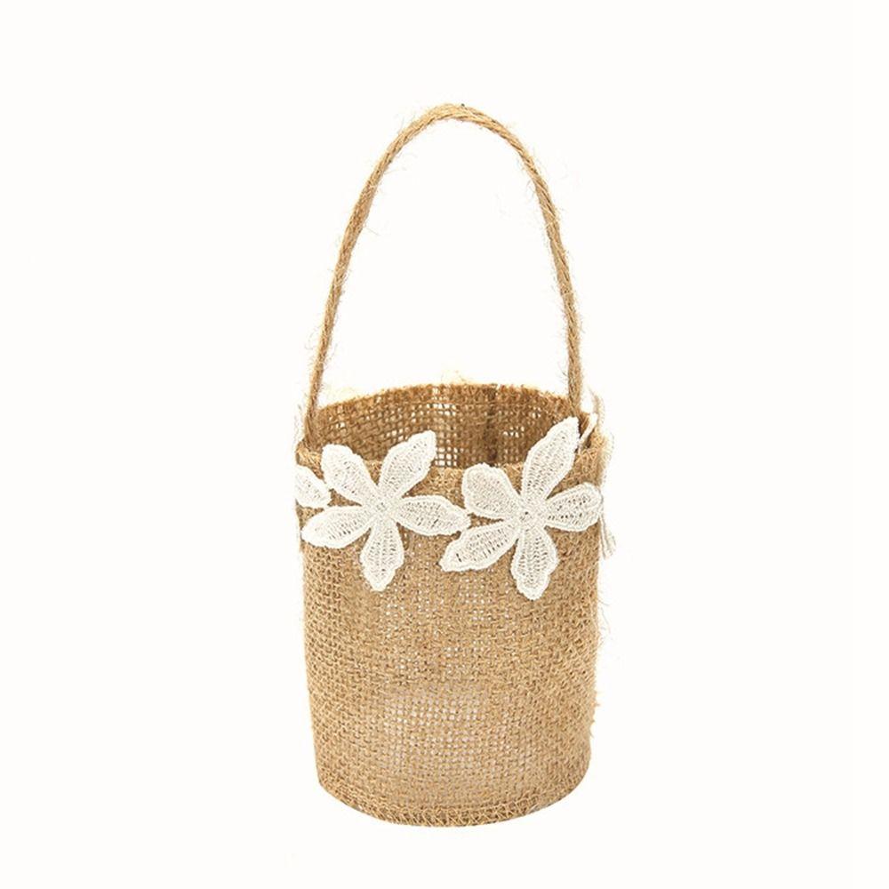 

Портативный свадебный мешок для хранения из мешковины, винтажный кружевной карман с цветком для подвешивания, детский праздник D