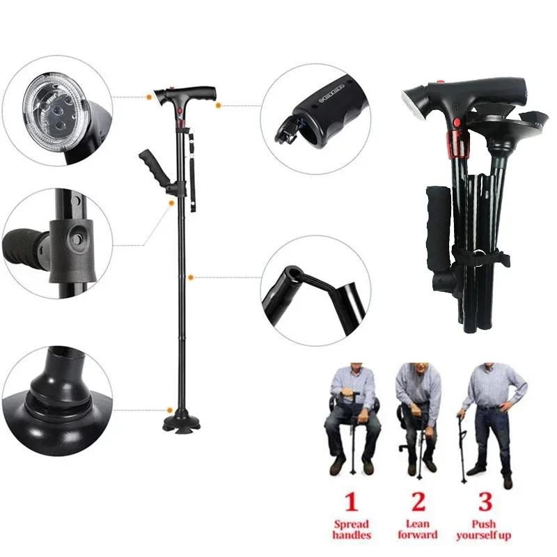 Collapsible Telescopic Folding Cane Elder Cane Led Walking Trusty Sticks Elder Crutches For Mothers The Elder Fathers With Alarm