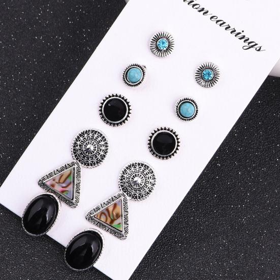 6 Pairs Vintage Bohemian Geometric Rhinestone Turquoise Earrings Set for Women