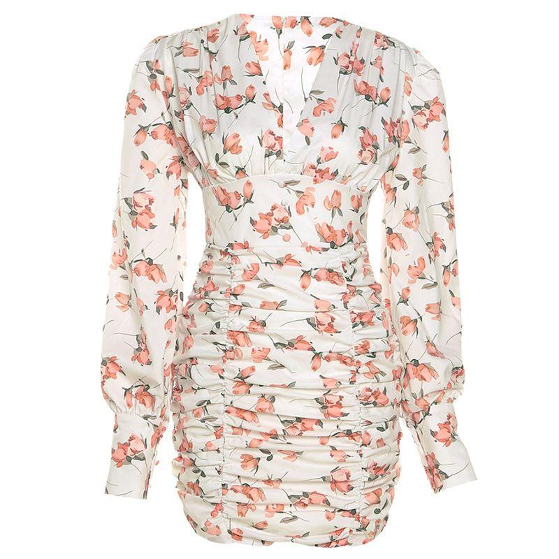 

Women Long Sleeve V-neck Dress Women s Clothing Sexy Sheath Print Silm Dress Women Apricot L