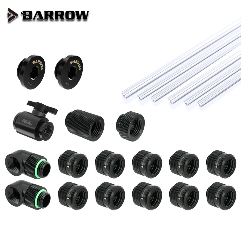 Barrow OD12/14/16mm Hard Tube Fitting Kit Brass Metal Connector G1/4'' Adapters Compression + 90 Degree Fitting + Water Plug