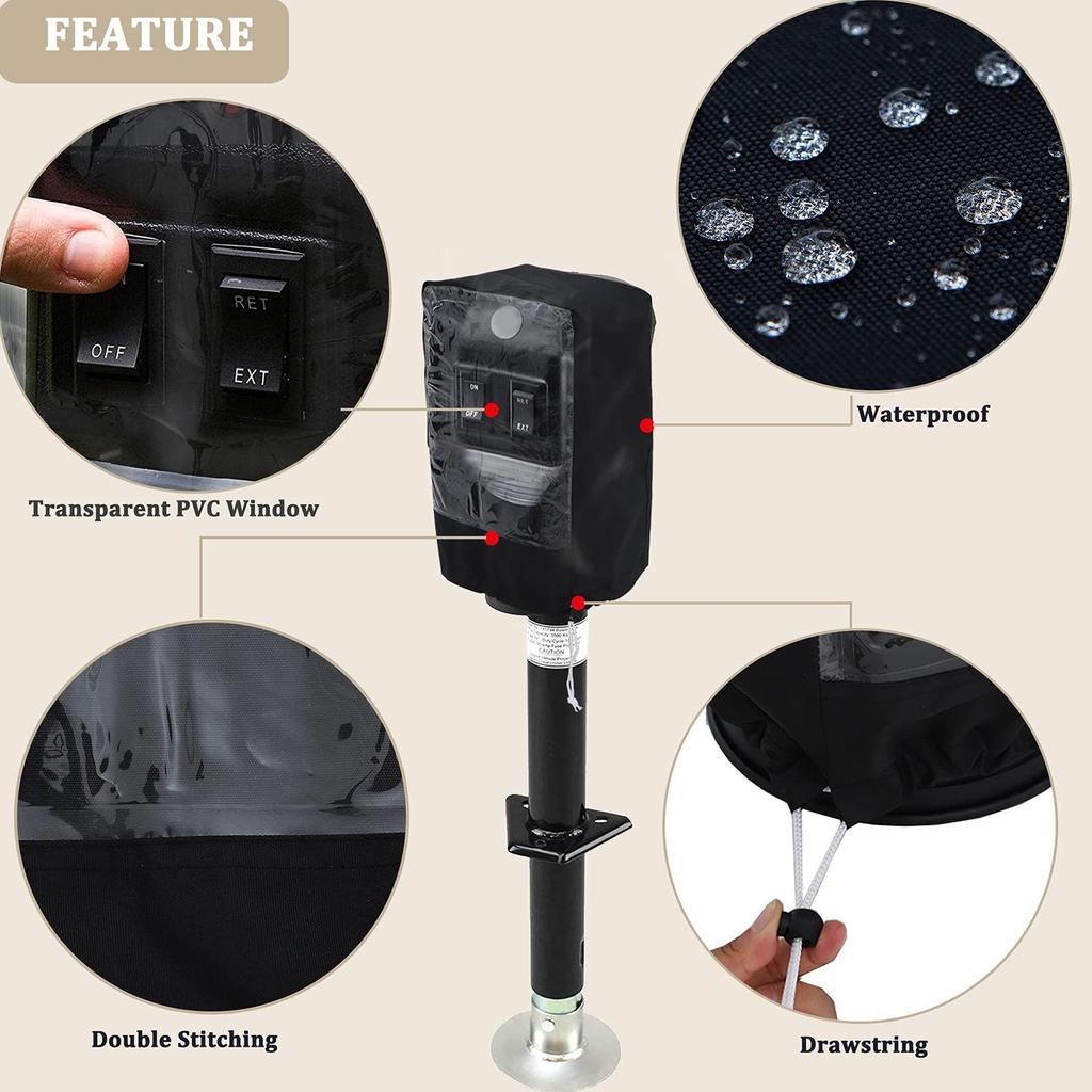 RV Jack Cover Weather-Resistant Protector Tongue Jack Cover with Clear Window for RV Mobile Home Garage Offroad Trailer Marine