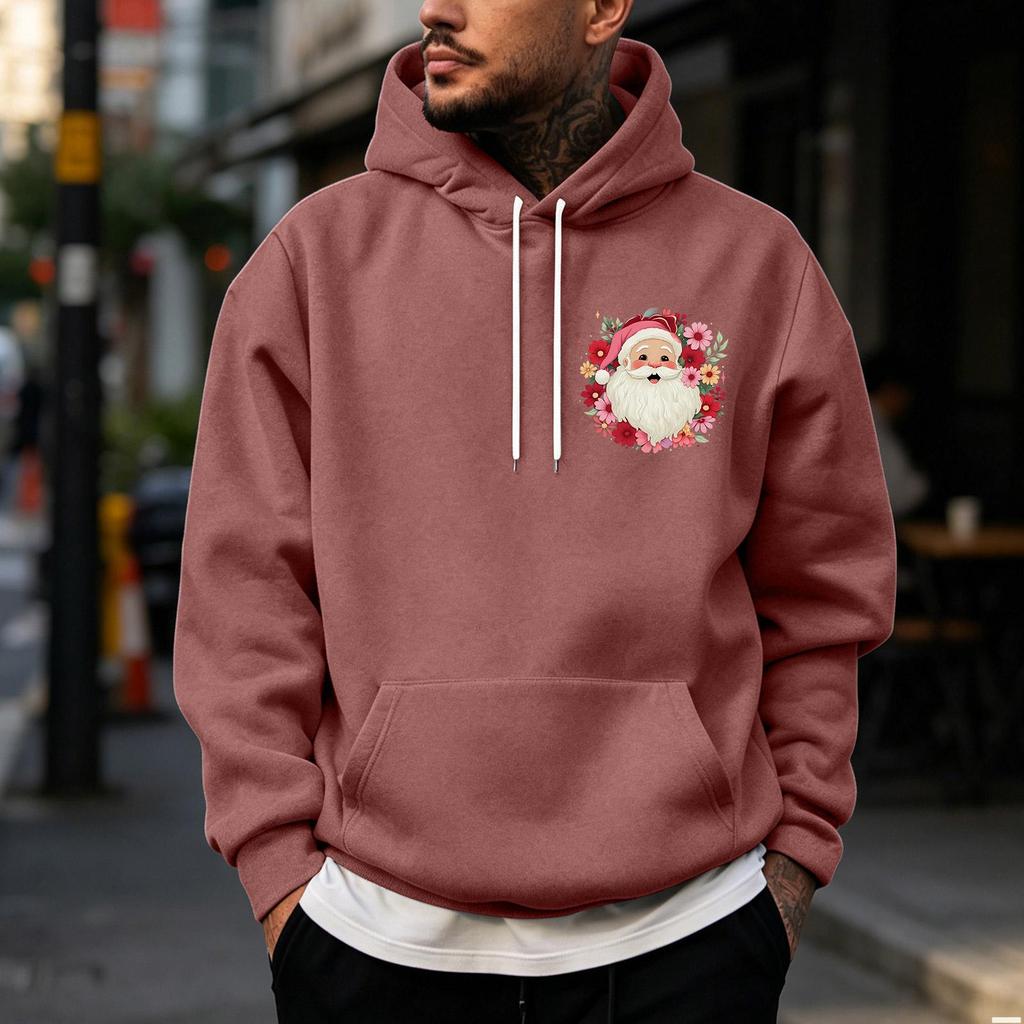 Men's Christmas Print Lined Zip Front Pullover Hoodie Cozy Winter Sweatshirt for Holiday