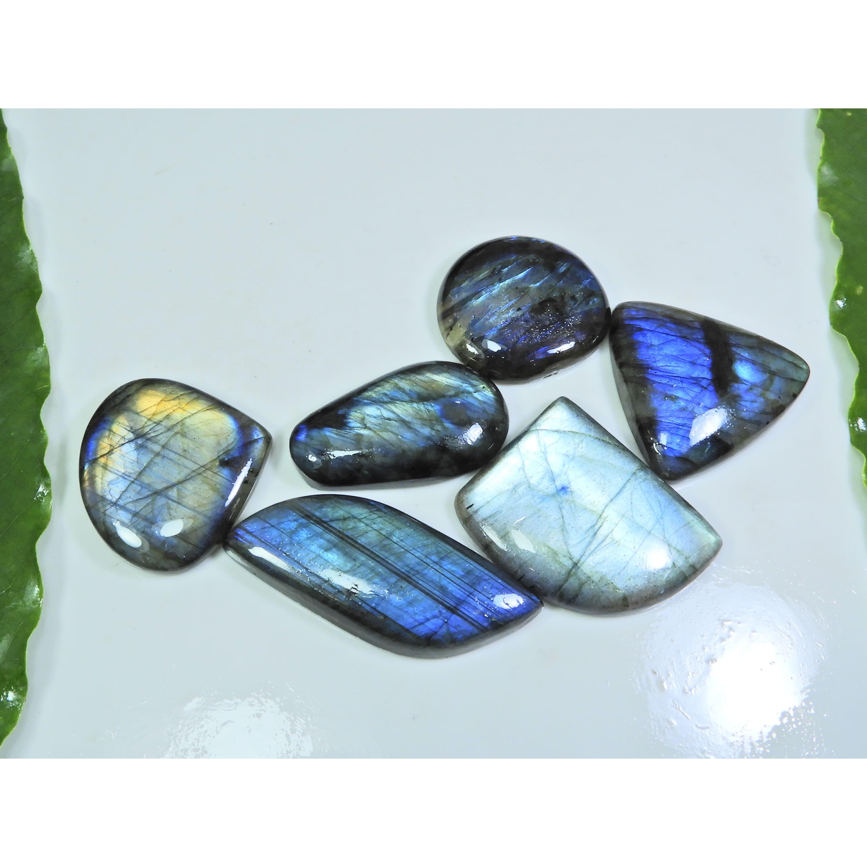 

28X30-19X47MM Natural Multi Labradorite Mix Cabochon Loose Gemstone 6Pcs Lot LL-939