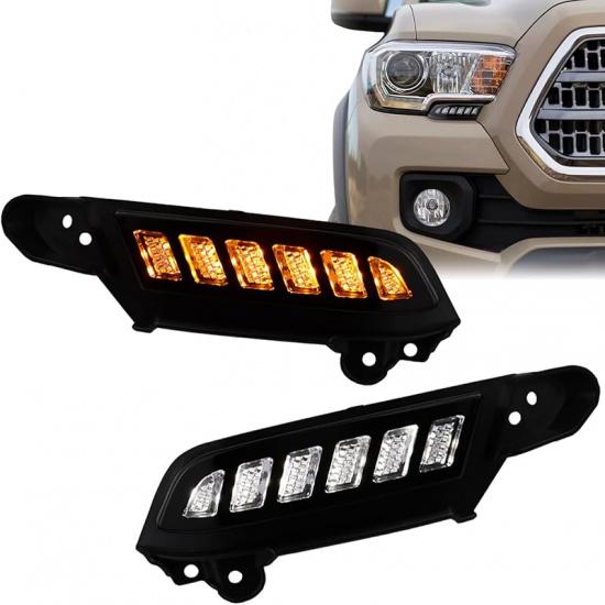 Switchback White/Amber LED Front Fog Light Daytime Running Lamp Amber Sequential Turn Signal Light Feature Compatible With Toyota Tacoma 2016-