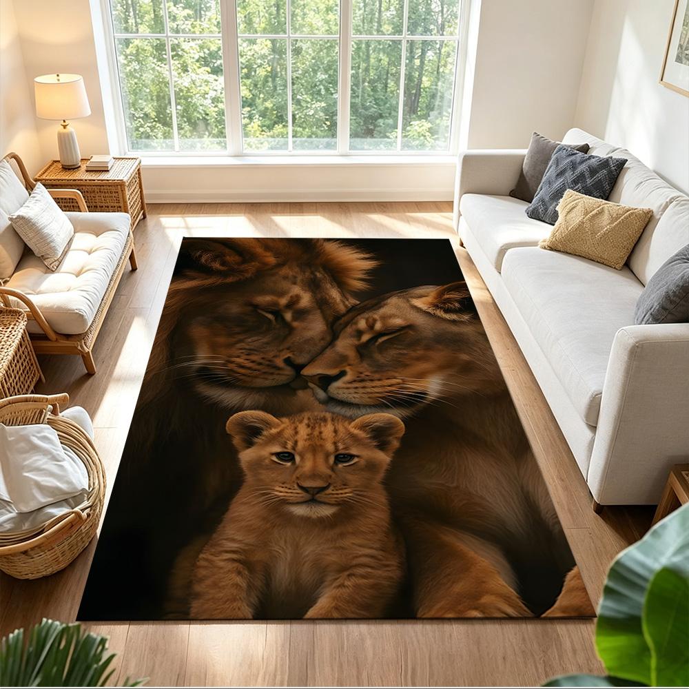 Lion Family Bonding Moment Non-Slip Home Carpet Design for Office Decor Living Room Gift