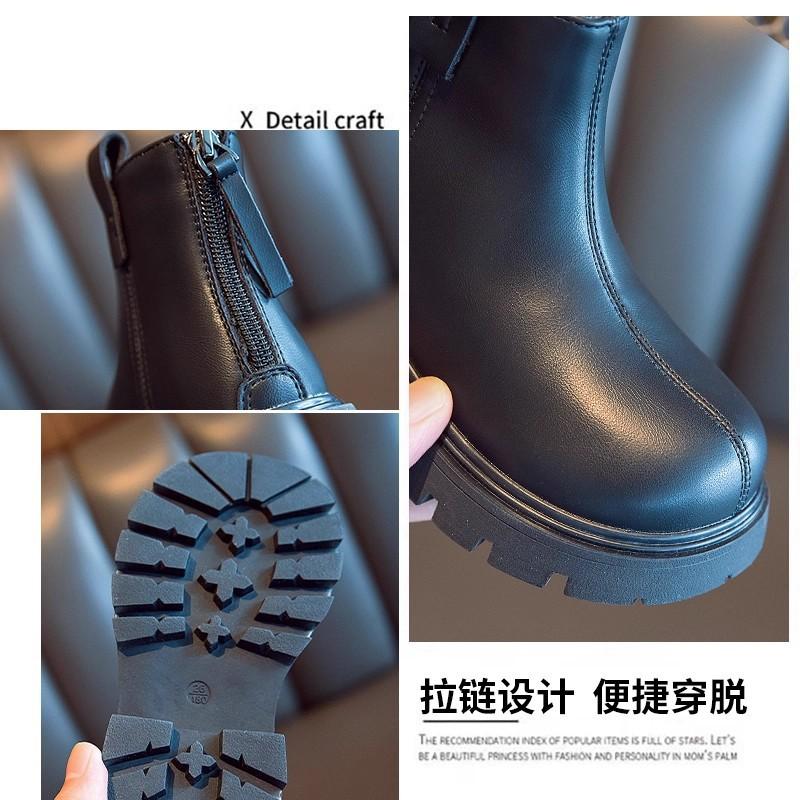 Youth Style Shoes Kids Winter Warm PU Martin Boots Girls Boys Low-Cut Flat Sole Rubber With Back Zipper