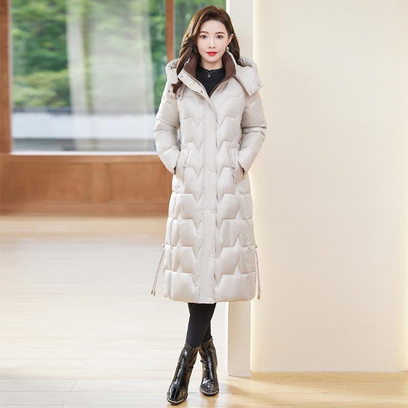 Down cotton jacket women's long over the knee 2025 winter new Korean slim padded jacket plus size thickened cotton coat jacket