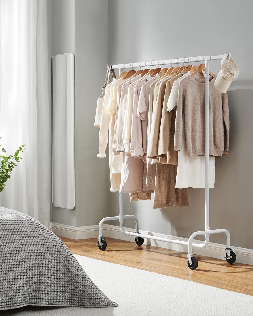 SONGMICS Clothes Rack with Wheels, Heavy-Duty Garment Rack with Extendable Hanging Rod, 130 kg Load Capacity, 45 x (110-150) x 160 cm, Chrome-Plated