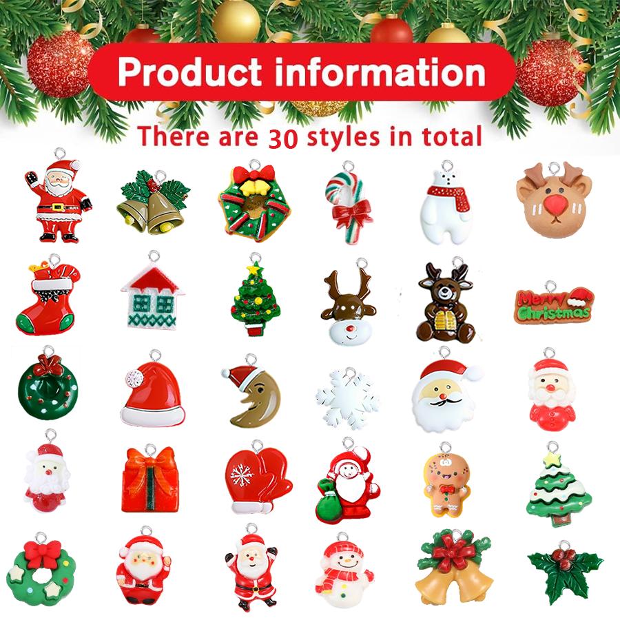 20/30pcs Mini DIY Christmas Keychains Christmas Tree Ornaments Resin Miniaturess for Craft Christmas Decor