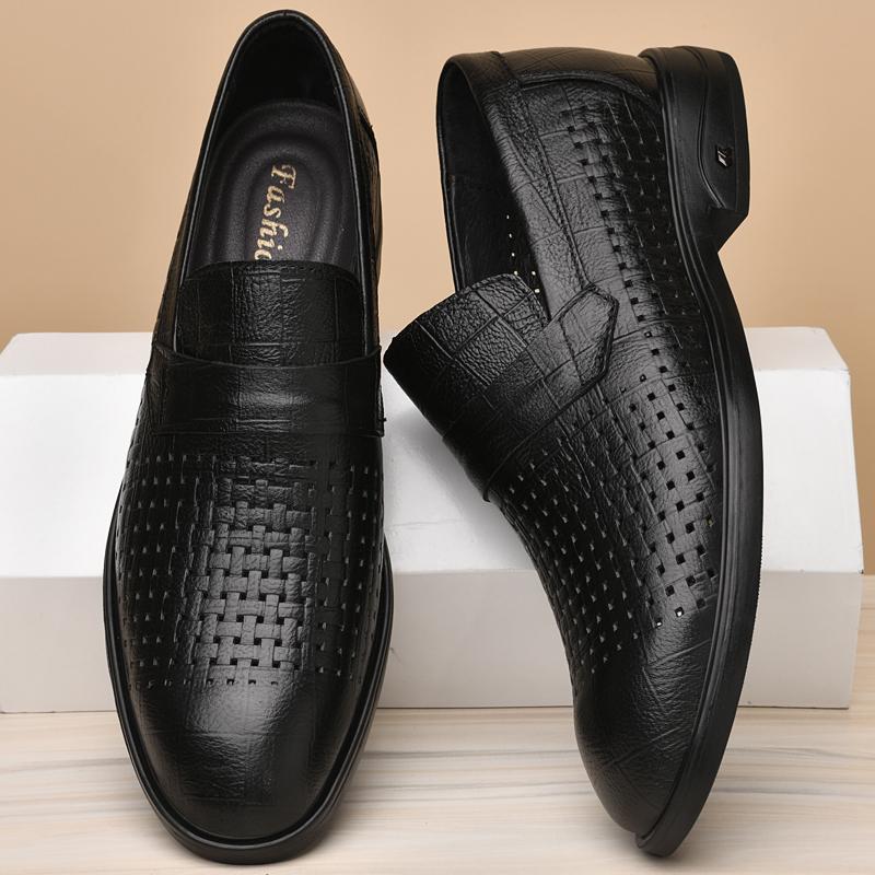 Pánské boty z pravé kůže, měkké protiskluzové gumové mokasíny, luxusní značkové ležérní ploché prodyšné boty pro muže, klasické mokasíny