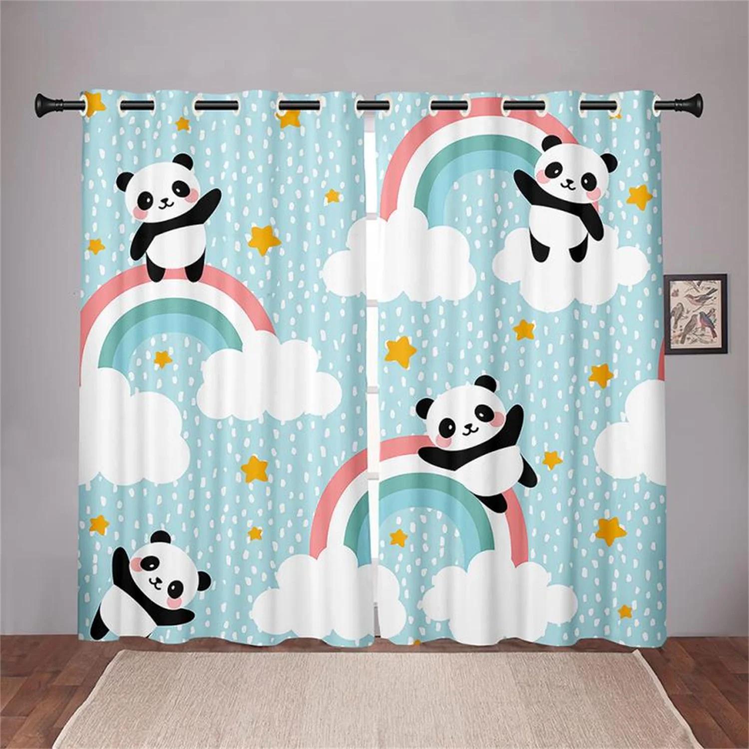 

Милая мультяшная панда граффити серия дети дети светофильтрующие шторы оконные шторы для гостиной спальни 2 шт декор 100W160H(CM)40x63in&Grommet Top