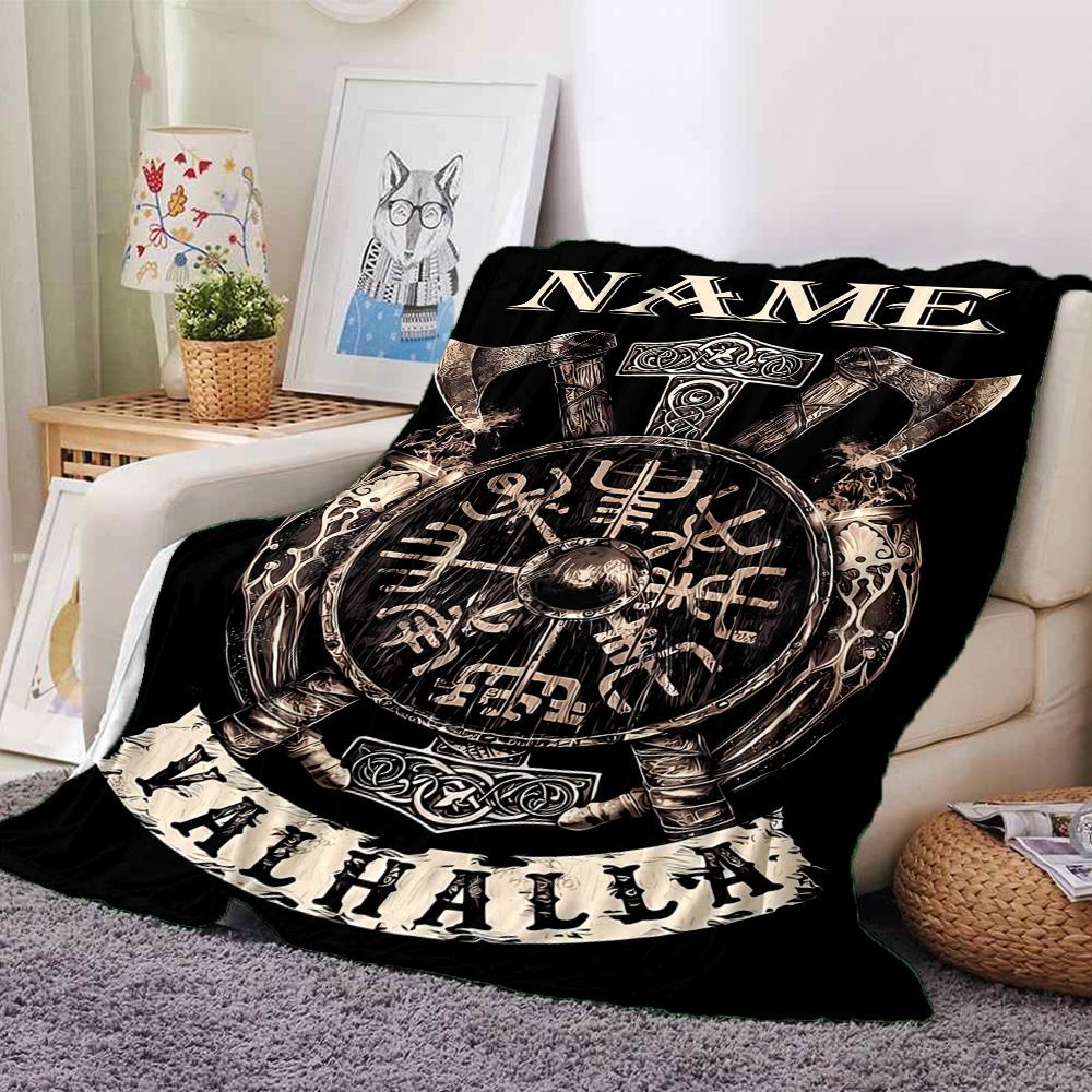 Customiz Name Personality Viking Sign Blanket Soft &Warm Sofa Office Bed Travel Lunch Break Blanket, Gift Suitable All Seasons