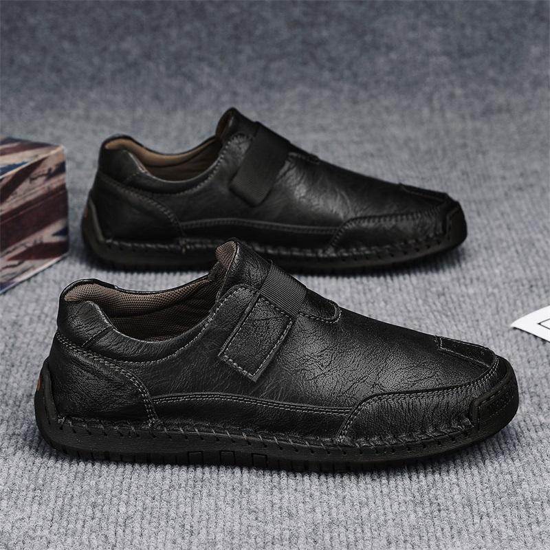 Încălțăminte casual din piele pentru bărbați, cu șireturi, cusut manual, tălpi moi pentru slackers, suprafață, fasole, cizme de camping, pantofi de mers