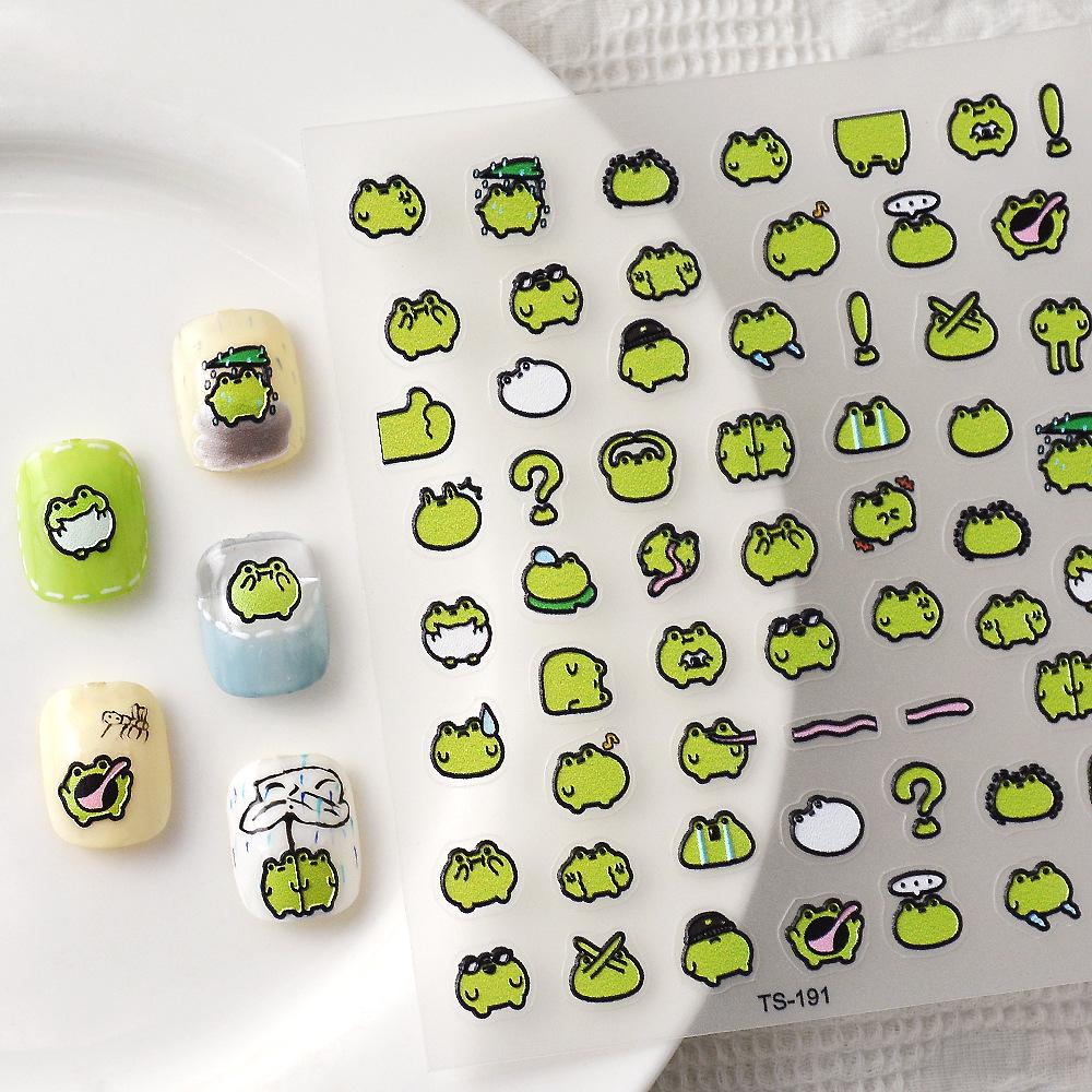 Cute Mochi Frog 5D Waterproof Nail Stickers - Embossed Green Bean Design for Nail Art