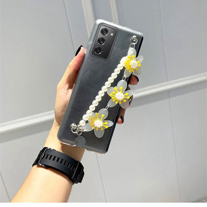 

Чехол для телефона с браслетом-цепочкой и цветочным жемчугом для Samsung Galaxy Z Fold 4 3 2 5g противоударный прозрачный чехол